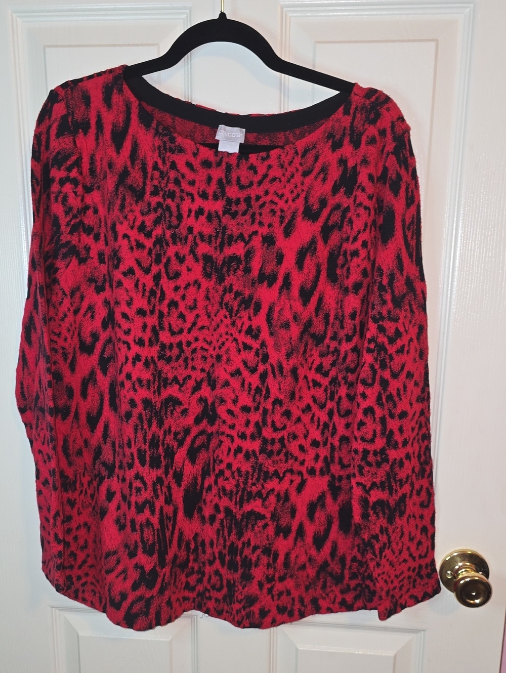 Chico's Red and Black Leopard Print Long Sleeve Tee